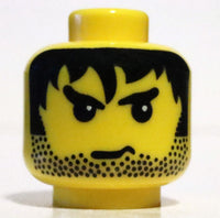 Lego Yellow Head Minifig Male Stubble Black Messy Hair Angry Eyebrows