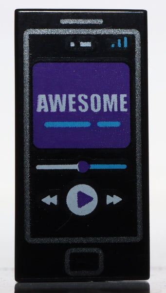 Lego Black Tile 1 x 2 Groove Cell Phone Purple Screen White 'AWESOME'