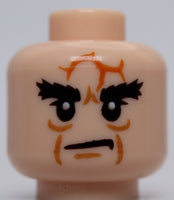 Lego Minifig Head Dual Sided LotR Bushy Black Eyebrows Dark Orange Scars
