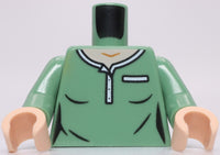 Lego Sand Green Torso Female Polo Light Nougat Neck White Collar and Pocket