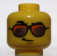 Lego Yellow Minifig Head Glasses Orange Copper Sunglasses Black Eyebrows Smirk