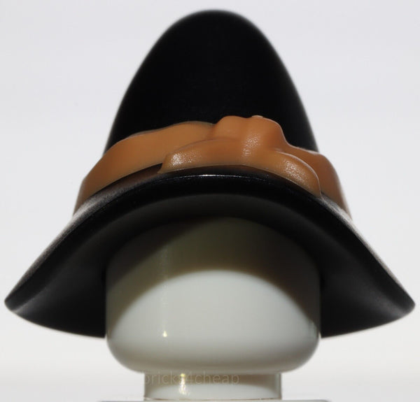 Lego Black Minifig Headgear Hat Wide Brim Medium Nougat Tied Cloth Band