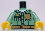 Lego Sand Green Torso Shirt 3 Buttons and Dark Green Pockets White Undershirt