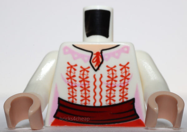 Lego White Torso Blouse with Red and Pink Embroidery Pattern