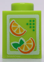 Lego 2x Lime Brick 1 x 1 with Oranges Pattern (Juice Carton)