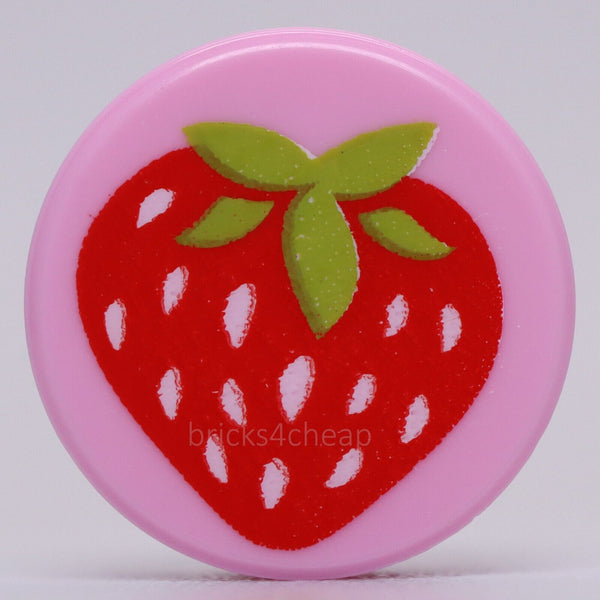 Lego 4x Bright Pink Tile Round 1 x 1 with Strawberry Pattern