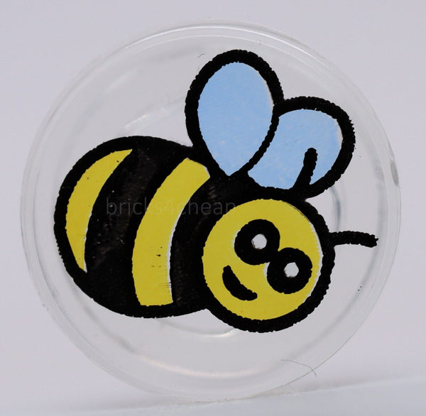 Lego 2x Trans-Clear Tile Round 1 x 1 with Black and Yellow Bee Pattern