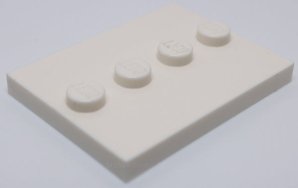 Lego 2x White Tile Modified 3 x 4 with 4 Studs in Center