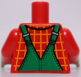 Lego Halloween Red Minifig Torso Scarecrow Green Overalls Plaid Shirt