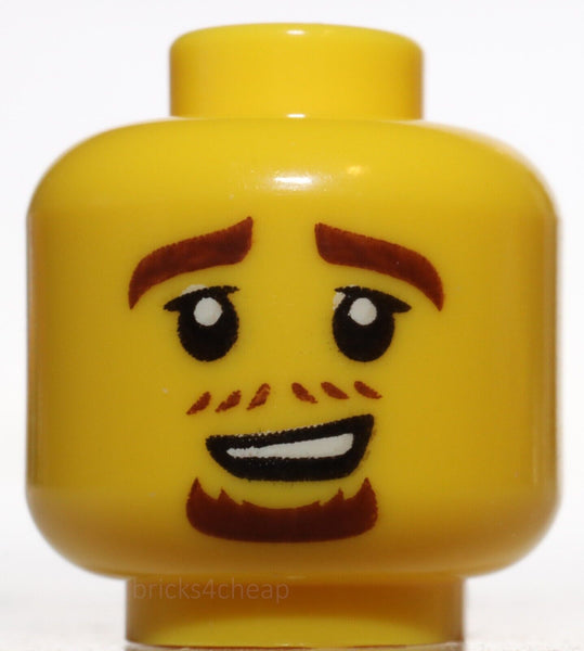 Lego Yellow Minifig Head Reddish Brown Eyebrows Moustache Stubble Goatee