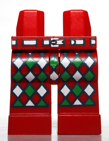 Lego Red Hips Legs with White Belt and White and Green Diamonds Pattern