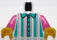 Lego White Torso Shirt Dark Turquoise and Dark Pink Vertical Stripes