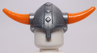 Lego Pearl Dark Gray Minifig Headgear Helmet Viking with Side Holes Orange Barbs