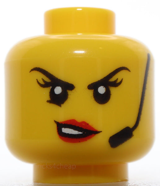 Lego Yellow Minifig Head Female Black Eyebrows Headset Red Lips Open Mouth