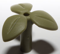 Lego 10x Olive Green Plant Stem 3 Leaves with Bottom Pin