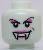 Lego Glow in Dark Female White Minifig Head Dual Sided Alien Fangs Lady Vampire
