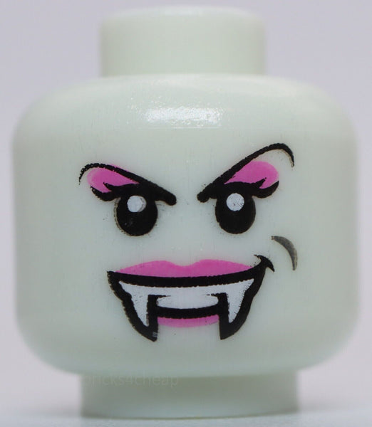 Lego Glow in Dark Female White Minifig Head Dual Sided Alien Fangs Lady Vampire