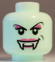 Lego Glow in Dark Female White Minifig Head Dual Sided Alien Fangs Lady Vampire