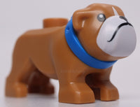 Lego Medium Nougat Dog Bulldog Black Eyes Nose Mouth White Muzzle Blue Collar