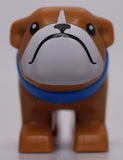 Lego Medium Nougat Dog Bulldog Black Eyes Nose Mouth White Muzzle Blue Collar