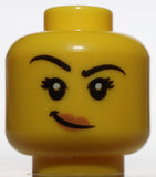 Lego Yellow Minifig Head Female Black Eyebrows Medium Nougat Lips Smirk