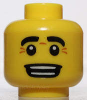 Lego Yellow Minifig Head Black Eyebrows Wrinkles White Pupils Open Smile Lizard