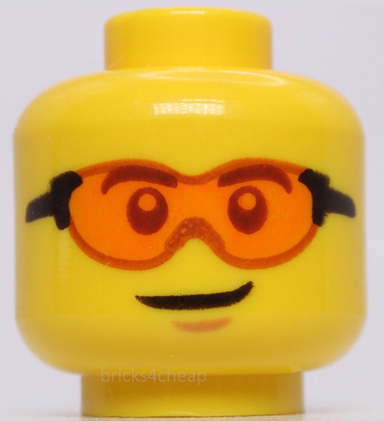 Lego 2x Head Glasses Trans-orange Lenses Black Frames Chin Dimple Lopsided Grin