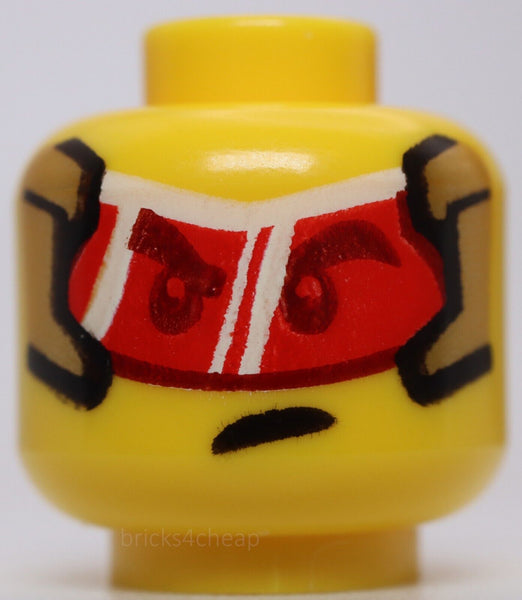 Lego Yellow Head Dual Sided Black Brows Red Visor Reflections Crooked Scowl