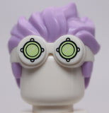 Lego Minifig Hair Combo Goggles Lime Lenses Pattern and Lavender Spiked Hair