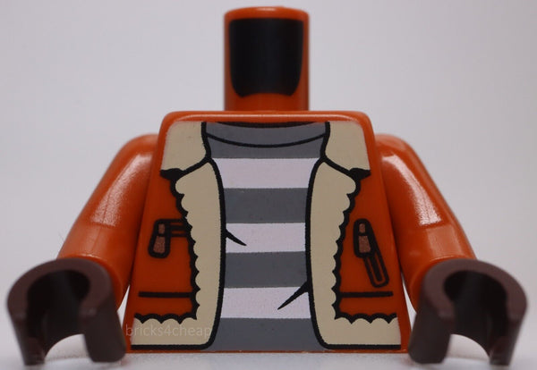 Lego Torso Jacket Tan Fur Lining and Copper Zippers Dark Bluish Gray Stripes