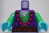 Lego Bright Green Robe Reddish Brown Sash Knot Necklace Large Magenta Beads