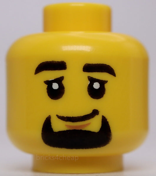 Lego Yellow Head Black Eyebrows and Goatee Chin Dimple Lopsided Grin