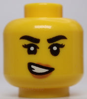 Lego Yellow Head Dual Sided Female Black Eyebrows Eyelashes Medium Nougat Lips