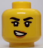 Lego Yellow Head Dual Sided Female Black Eyebrows Eyelashes Medium Nougat Lips