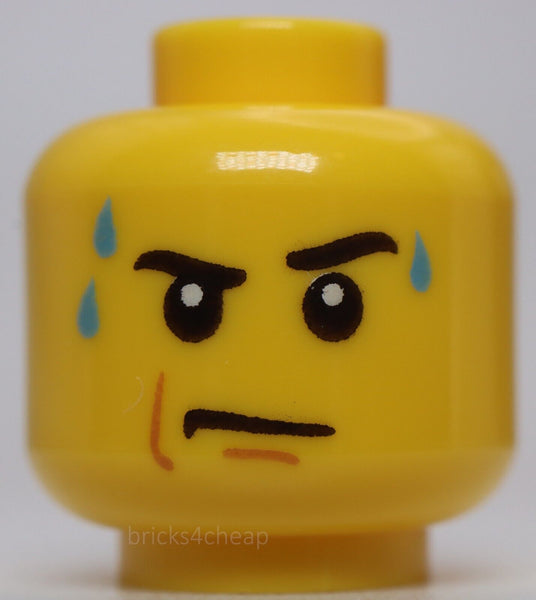 Lego Yellow Head Male Stern Black Eyebrows White Pupils Frown Sweat Drops Pat