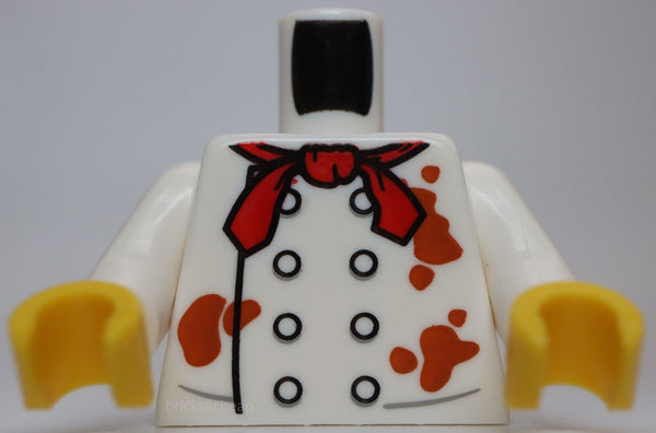 Lego White Minifig Torso Chef's Coat Red Stains Buttons