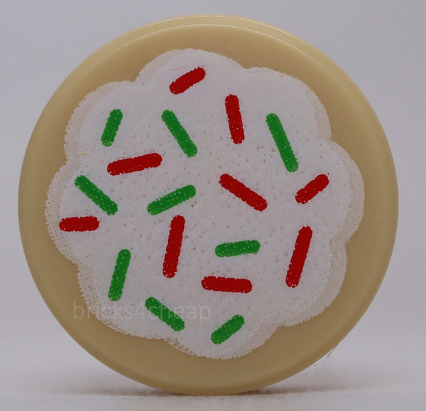 Lego 6x Tan Tile Round 1 x 1 with Cookie White Frosting Red Green Sprinkles