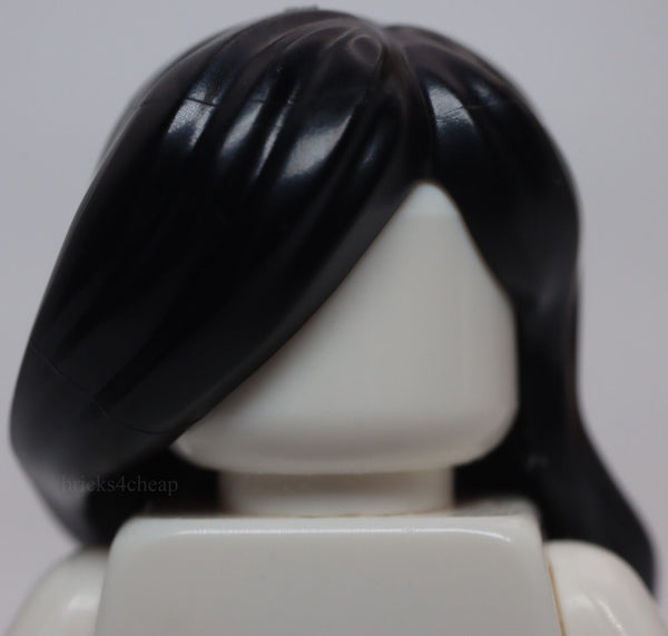 Lego Black Hair Female Long Parted on Side Swept Back over Forehead Hole on Top