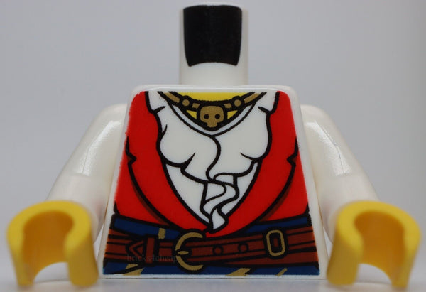 Lego White Torso Female Pirate Red Vest over Ruffled Shirt Dark Blue Sash