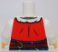 Lego White Torso Female Pirate Red Vest over Ruffled Shirt Dark Blue Sash