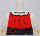 Lego White Torso Female Pirate Red Vest over Ruffled Shirt Dark Blue Sash