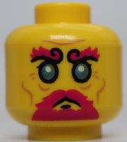 Lego Yellow Minifig Head Bright Light Blue Eyes Magenta Eyebrows Moustache