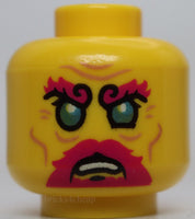 Lego Yellow Minifig Head Bright Light Blue Eyes Magenta Eyebrows Moustache