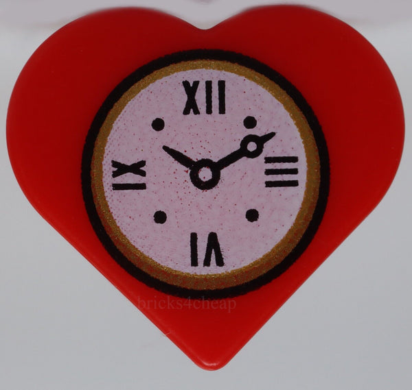 Lego Tile Round 1 x 1 Heart with Clock Pattern