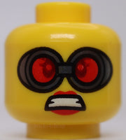 Lego Yellow Head Female Goggles Silver Frames Red Lenses Red Lips Open Mouth