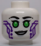 Lego Head Dual Sided Alien Female Black Eyebrows Bright Green Eyes Silver Lips