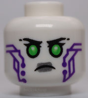 Lego Head Dual Sided Alien Female Black Eyebrows Bright Green Eyes Silver Lips