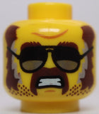 Lego Head Dark Brown Eyebrows Sideburns Moustache Stubble Black Silver Glasses