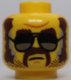 Lego Head Dark Brown Eyebrows Sideburns Moustache Stubble Black Silver Glasses