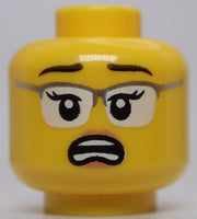 Lego Yellow Head Female Black Eyebrows Glasses Silver Frames and White Lenses